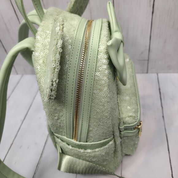 Disney Parks Loungefly Mint Green Sequin W Bow Mini Backpack Retired Rare Cute! - Picture 6 of 16